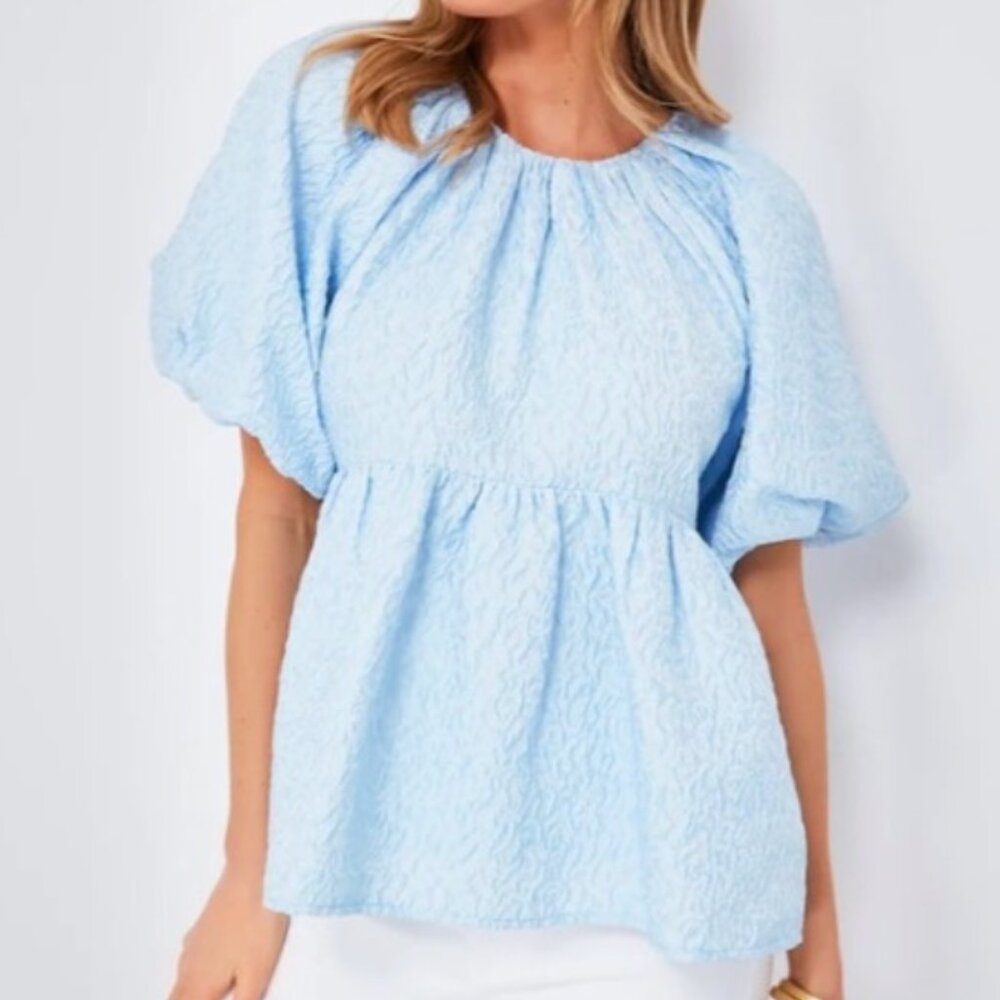 Tuckernuck Hyacinth House Powder Blue Jacquard Julia Blouse XS NWT